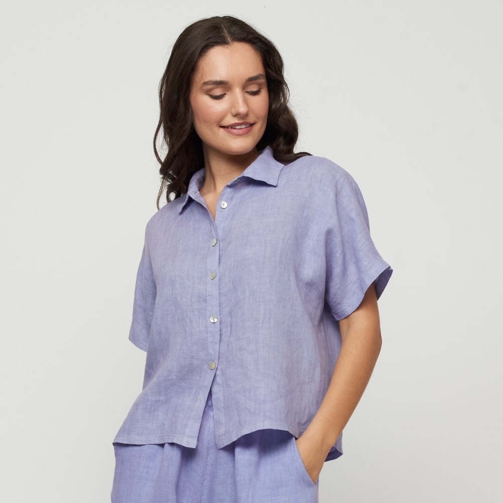 Purple Button Down linen short sleeve shirt